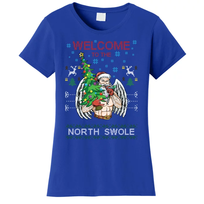 Funny Santa Gym Lifting Welcome The North Swole Tattoo Gift Women's T-Shirt