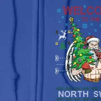 Funny Santa Gym Lifting Welcome The North Swole Tattoo Gift Full Zip Hoodie