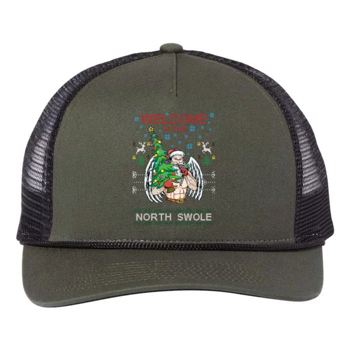 Funny Santa Gym Lifting Welcome The North Swole Tattoo Gift Retro Rope Trucker Hat Cap