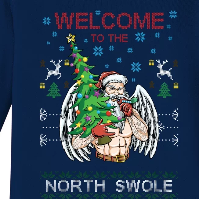 Funny Santa Gym Lifting Welcome The North Swole Tattoo Gift Baby Long Sleeve Bodysuit