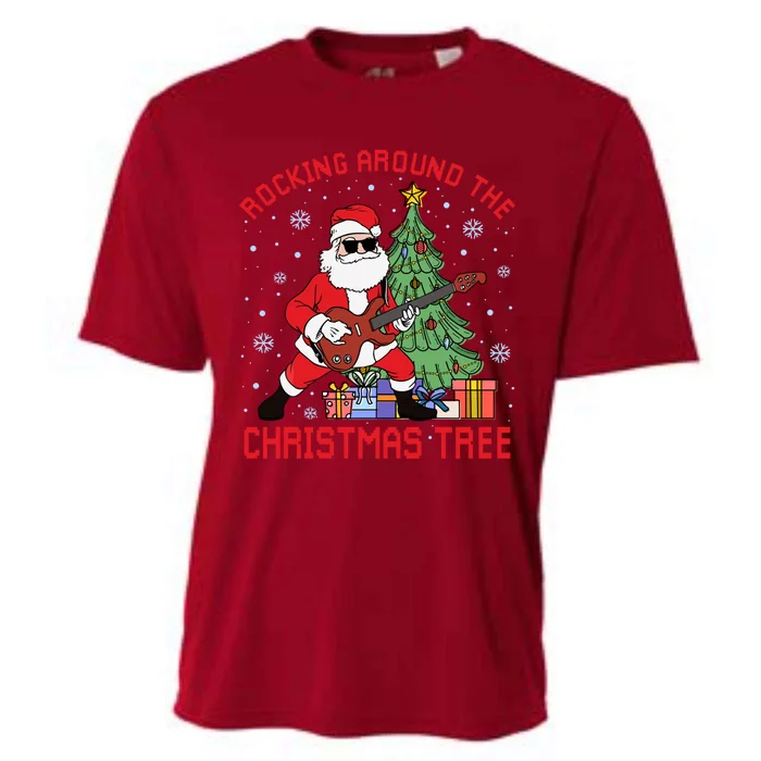 Funny Santa Guitar Players Rocking Around The Christmas Tree Cool Gift Cooling Performance Crew T-Shirt