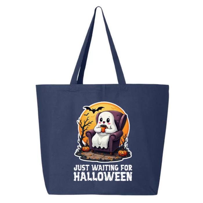 Funny Spooky Ghost With Pumpkin Just Waiting For Halloween 25L Jumbo Tote