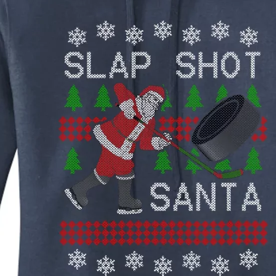 Funny Santa Hockey Puck Ugly Christmas Slap Shot Santa Cute Gift Women's Pullover Hoodie