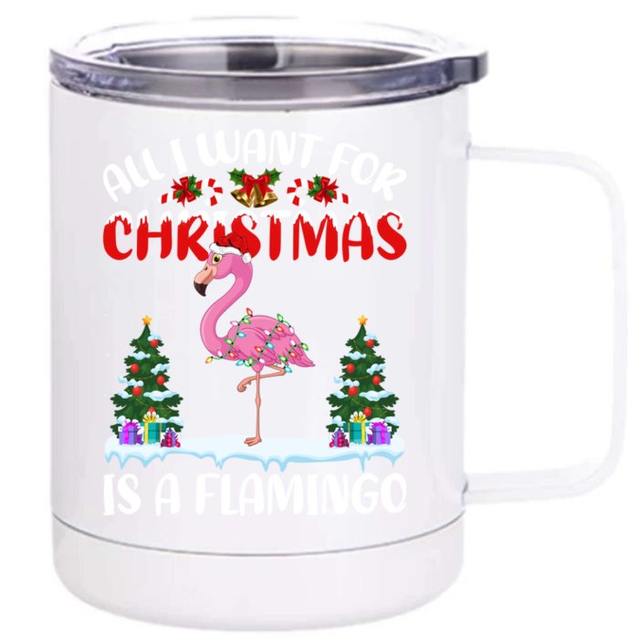 Funny Santa Hat All I Want For Christmas Is A Flamingo Gift Front & Back 12oz Stainless Steel Tumbler Cup