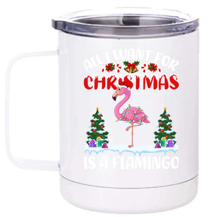 Funny Santa Hat All I Want For Christmas Is A Flamingo Gift Front & Back 12oz Stainless Steel Tumbler Cup