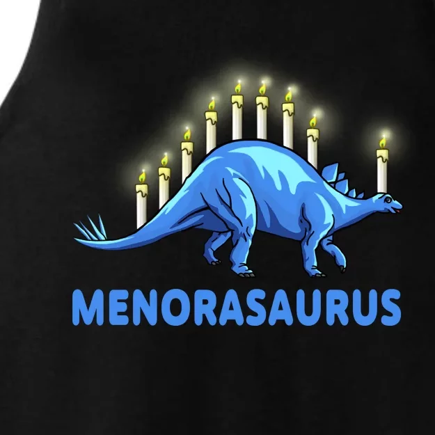 Funny Stegosaurus Hanukkah Dinosaur Menorah Dino Ladies Tri-Blend Wicking Tank