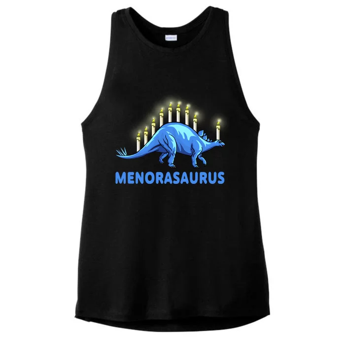 Funny Stegosaurus Hanukkah Dinosaur Menorah Dino Ladies Tri-Blend Wicking Tank