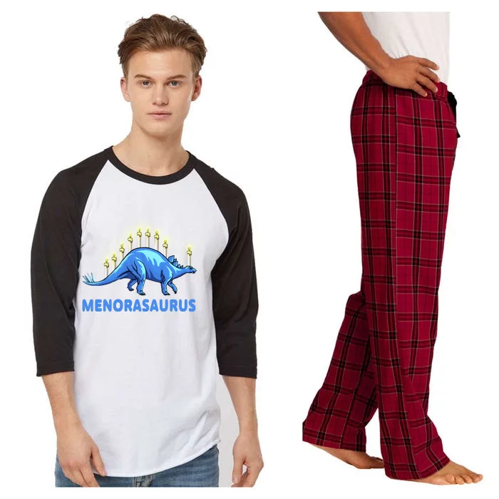 Funny Stegosaurus Hanukkah Dinosaur Menorah Dino Raglan Sleeve Pajama Set