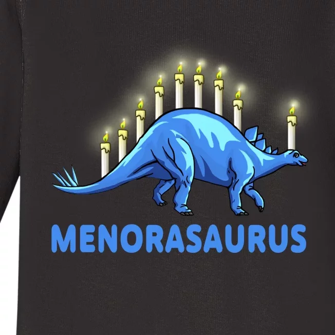 Funny Stegosaurus Hanukkah Dinosaur Menorah Dino Baby Long Sleeve Bodysuit