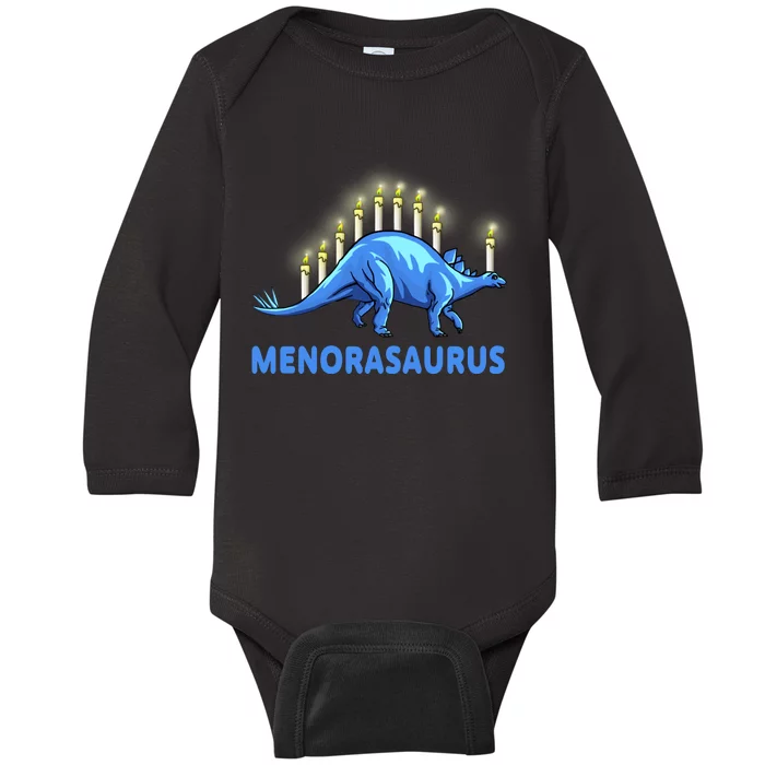 Funny Stegosaurus Hanukkah Dinosaur Menorah Dino Baby Long Sleeve Bodysuit