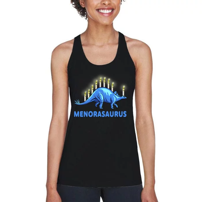 Funny Stegosaurus Hanukkah Dinosaur Menorah Dino Women's Racerback Tank