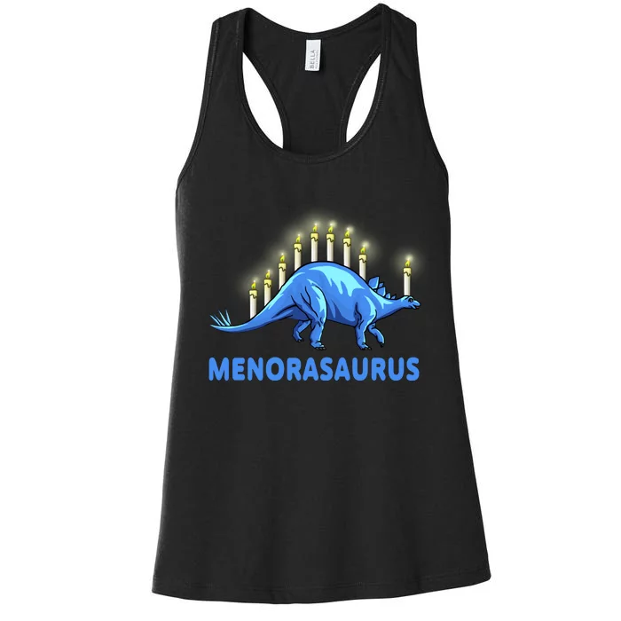 Funny Stegosaurus Hanukkah Dinosaur Menorah Dino Women's Racerback Tank