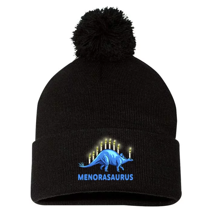 Funny Stegosaurus Hanukkah Dinosaur Menorah Dino Pom Pom 12in Knit Beanie