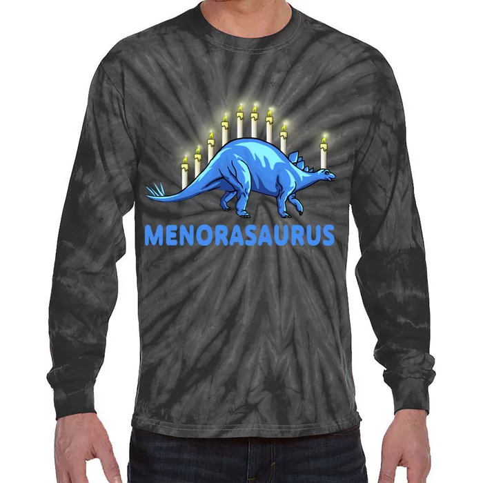 Funny Stegosaurus Hanukkah Dinosaur Menorah Dino Tie-Dye Long Sleeve Shirt