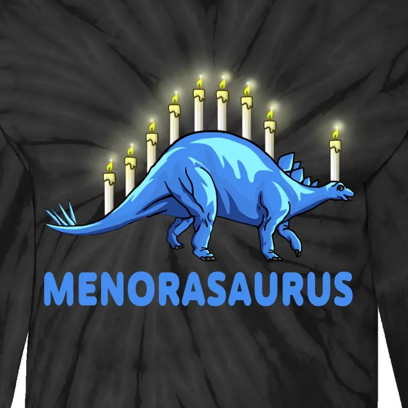 Funny Stegosaurus Hanukkah Dinosaur Menorah Dino Tie-Dye Long Sleeve Shirt