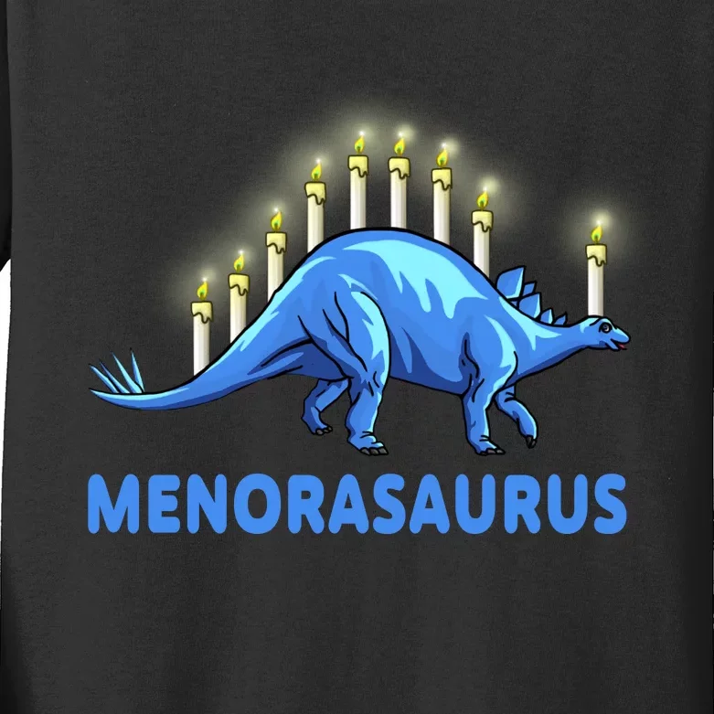 Funny Stegosaurus Hanukkah Dinosaur Menorah Dino Kids Long Sleeve Shirt