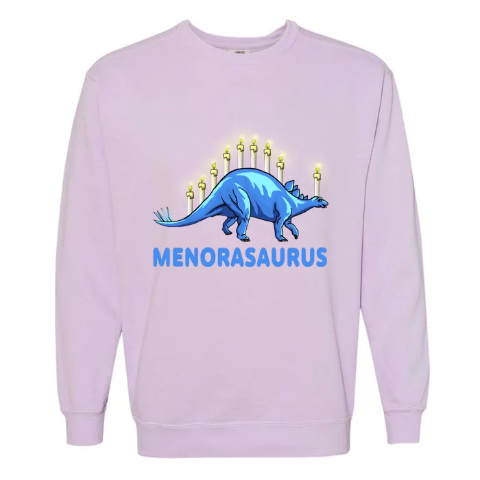 Funny Stegosaurus Hanukkah Dinosaur Menorah Dino Garment-Dyed Sweatshirt