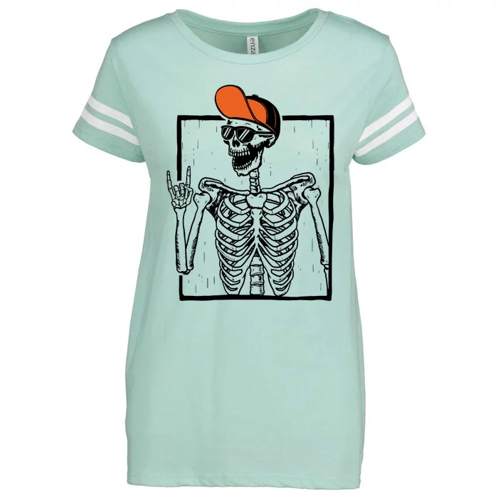 Funny Skeleton Hand Rock Smile Spooky Halloween Cool Gift Enza Ladies Jersey Football T-Shirt