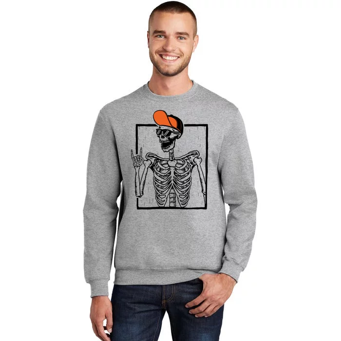 Funny Skeleton Hand Rock Smile Spooky Halloween Cool Gift Sweatshirt