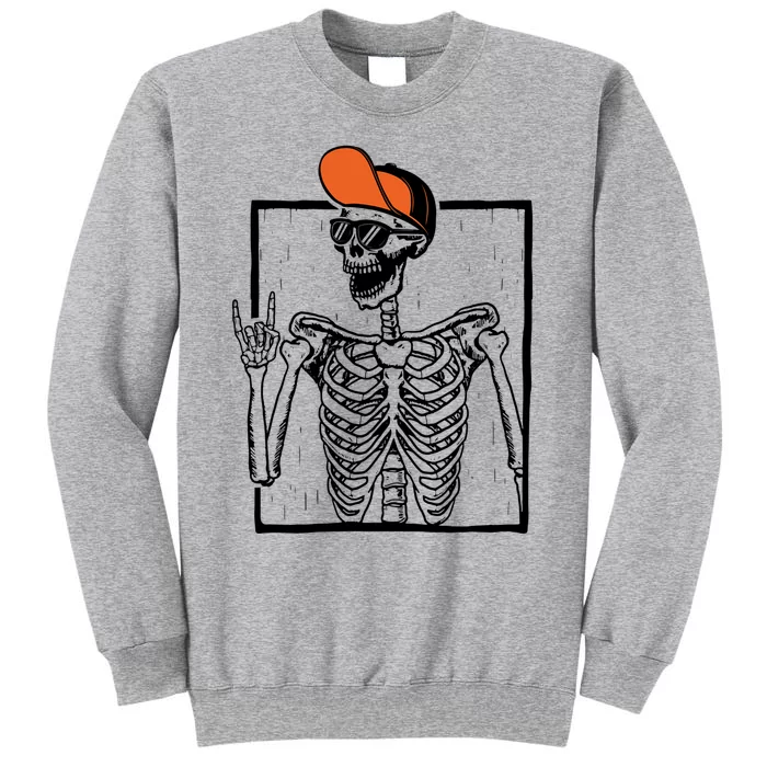 Funny Skeleton Hand Rock Smile Spooky Halloween Cool Gift Sweatshirt