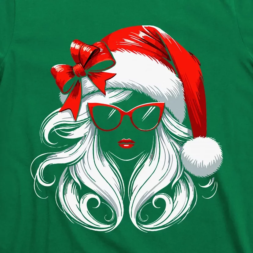 Female Santa Hat Sunglasses Grandma Mom Women Girl Christmas T-Shirt