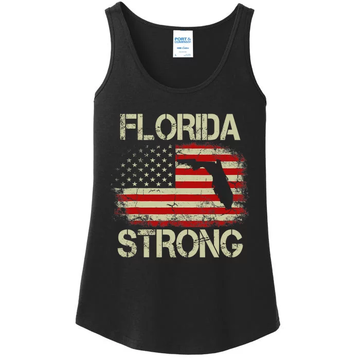 Florida Strong Hurricane Ian Support Florida Vintage American US Flag Ladies Essential Tank