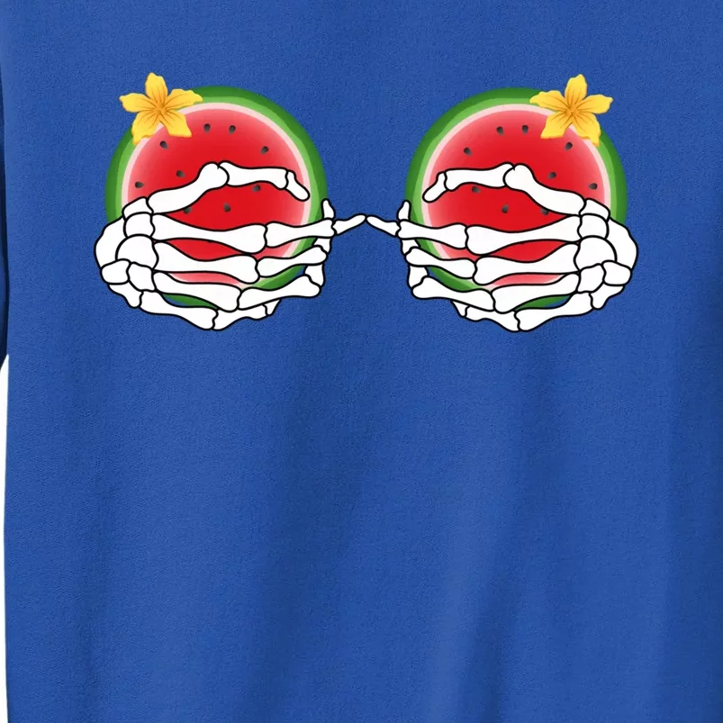 Funny Skeleton Hands On Chest Boobs Watermelon Slices Gift Tall Sweatshirt