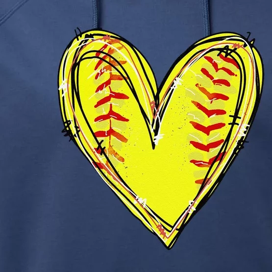 Funny Softball Heart Softball Game Day Softball Mom Lovers Gift Performance Fleece Hoodie