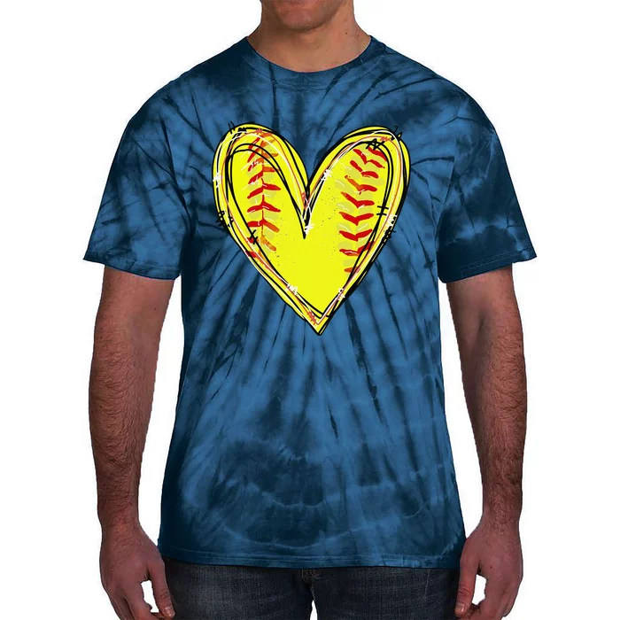 Funny Softball Heart Softball Game Day Softball Mom Lovers Gift Tie-Dye T-Shirt