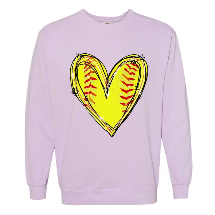 Funny Softball Heart Softball Game Day Softball Mom Lovers Gift Garment-Dyed Sweatshirt