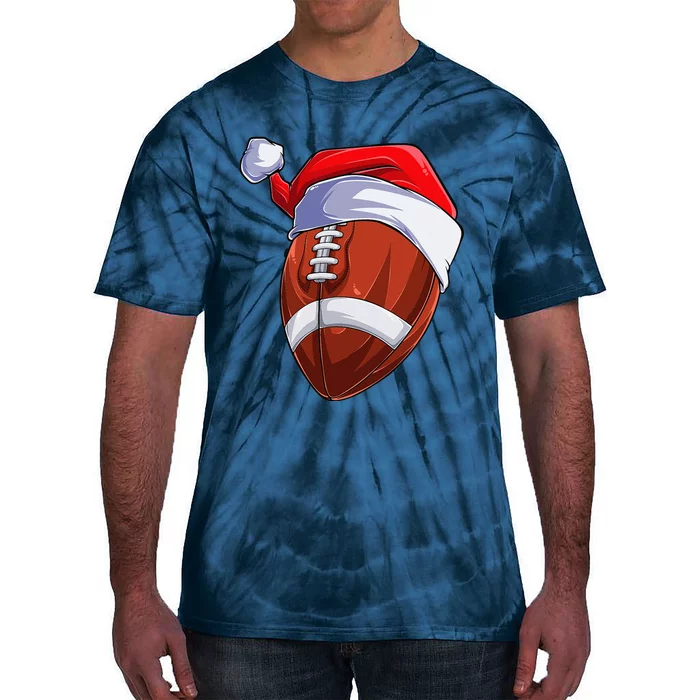 Football Santa Hat Christmas Pajama Cool Sport XMas Tie-Dye T-Shirt