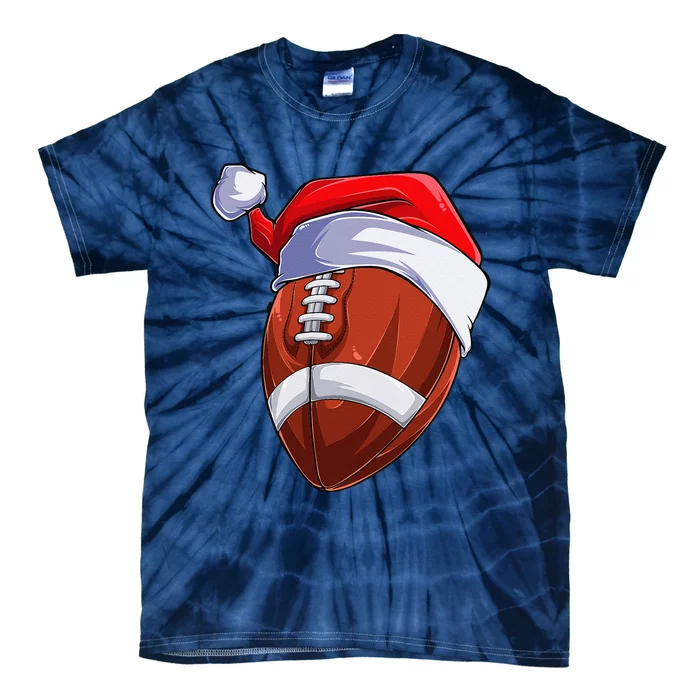 Football Santa Hat Christmas Pajama Cool Sport XMas Tie-Dye T-Shirt