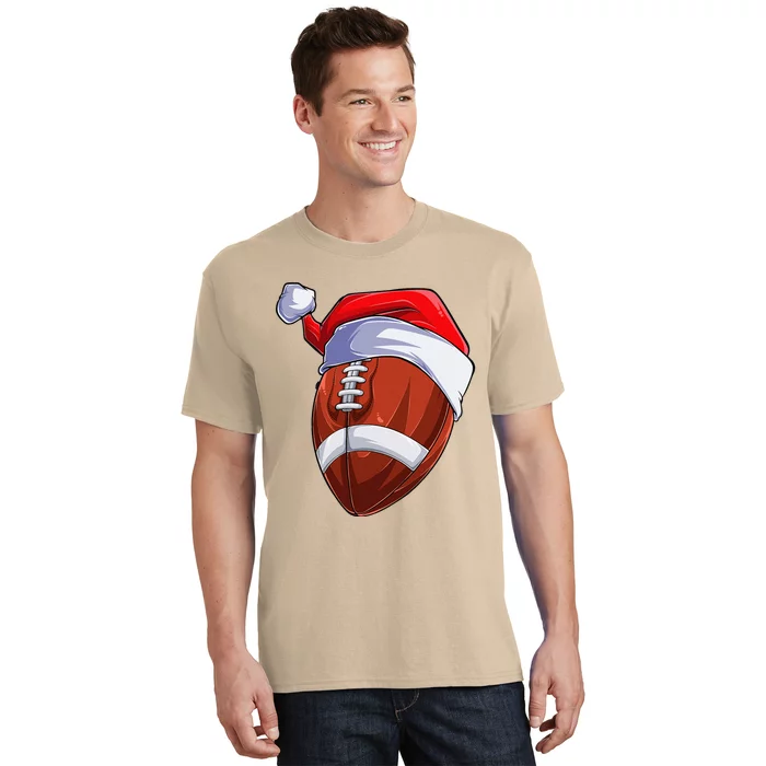 Football Santa Hat Christmas Pajama Cool Sport XMas T-Shirt