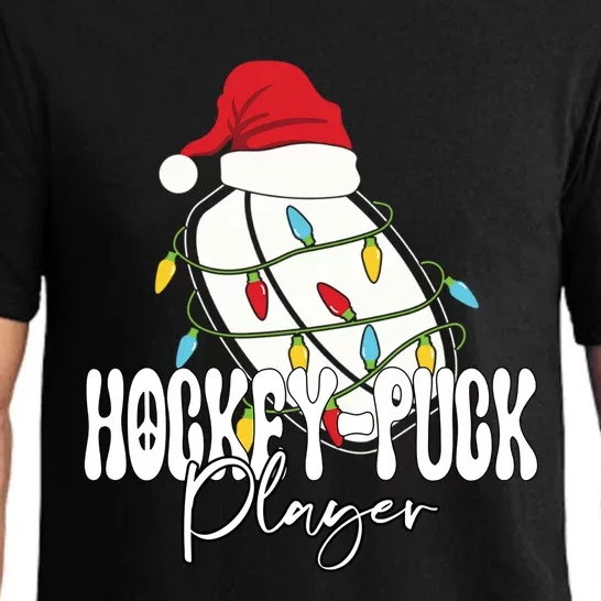 Funny Santas Hat HockeyPuck Player Christmas Soccer Gift Pajama Set