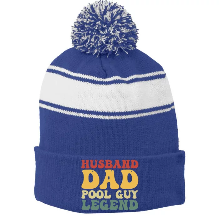 Funny Swimming Husband Dad Pool Guy Legend FatherS Day Gift Stripe Pom Pom Beanie