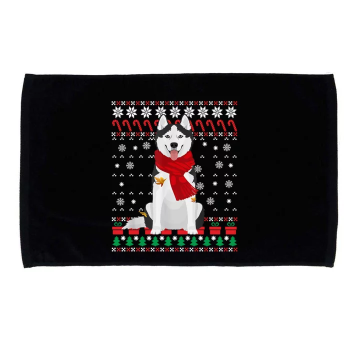 Funny Siberian Husky Ugly Christmas Sweater Husky Christmas Gift Microfiber Hand Towel