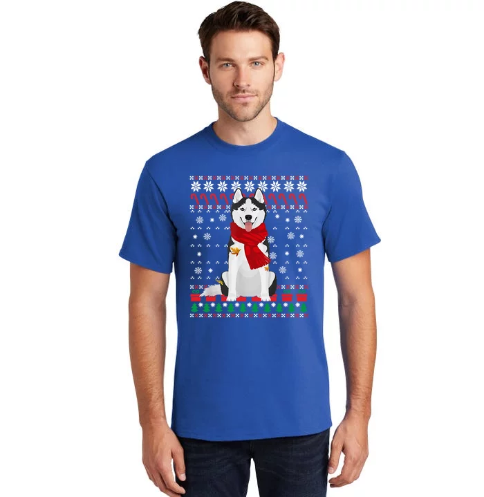 Funny Siberian Husky Ugly Christmas Sweater Husky Christmas Gift Tall T-Shirt