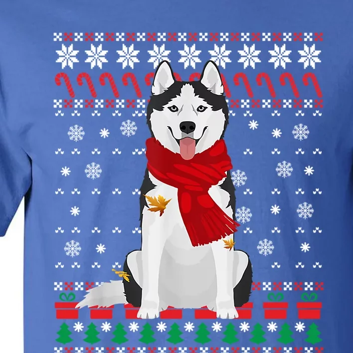 Funny Siberian Husky Ugly Christmas Sweater Husky Christmas Gift Tall T-Shirt