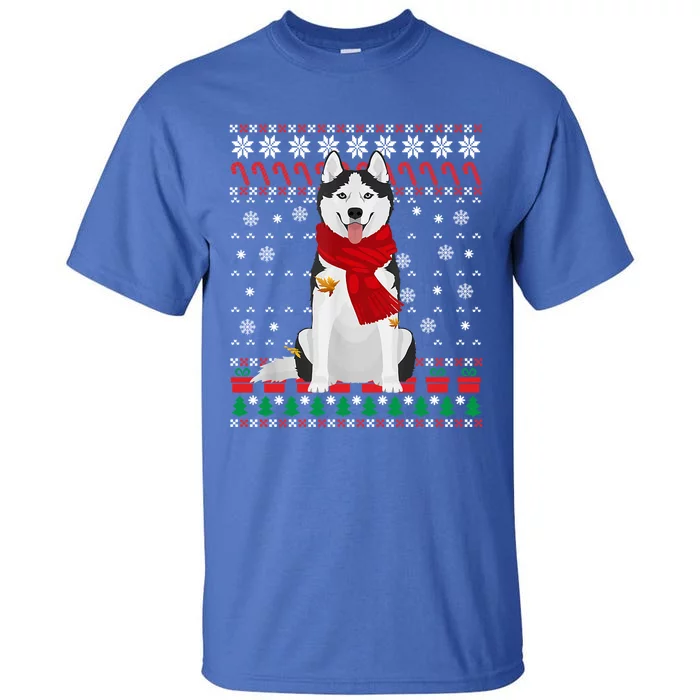 Funny Siberian Husky Ugly Christmas Sweater Husky Christmas Gift Tall T-Shirt