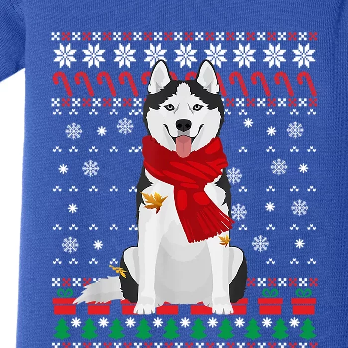 Funny Siberian Husky Ugly Christmas Sweater Husky Christmas Gift Baby Bodysuit