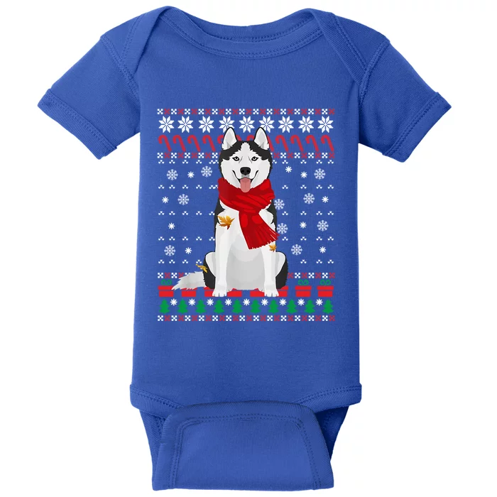 Funny Siberian Husky Ugly Christmas Sweater Husky Christmas Gift Baby Bodysuit