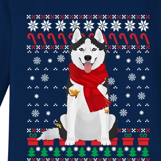 Funny Siberian Husky Ugly Christmas Sweater Husky Christmas Gift Baby Long Sleeve Bodysuit