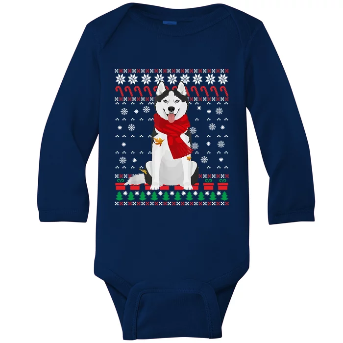 Funny Siberian Husky Ugly Christmas Sweater Husky Christmas Gift Baby Long Sleeve Bodysuit