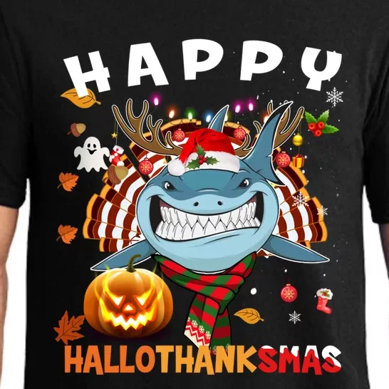 Funny Shark Halloween Christmas Shark Happy Hallothanksmas Gift Pajama Set