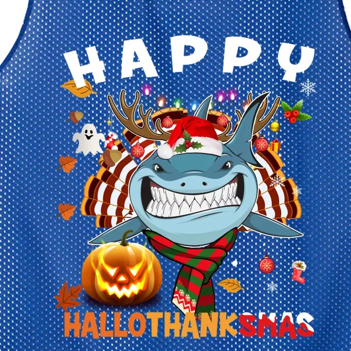 Funny Shark Halloween Christmas Shark Happy Hallothanksmas Gift Mesh Reversible Basketball Jersey Tank