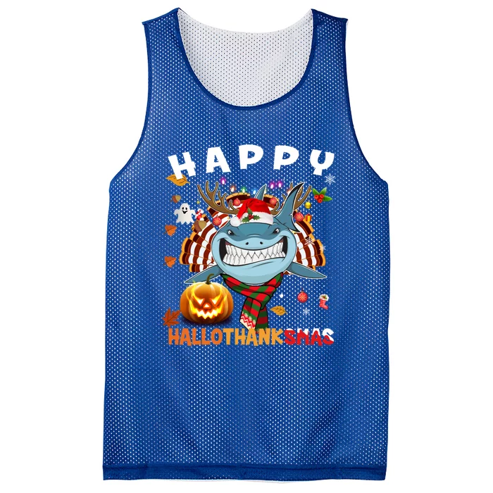 Funny Shark Halloween Christmas Shark Happy Hallothanksmas Gift Mesh Reversible Basketball Jersey Tank