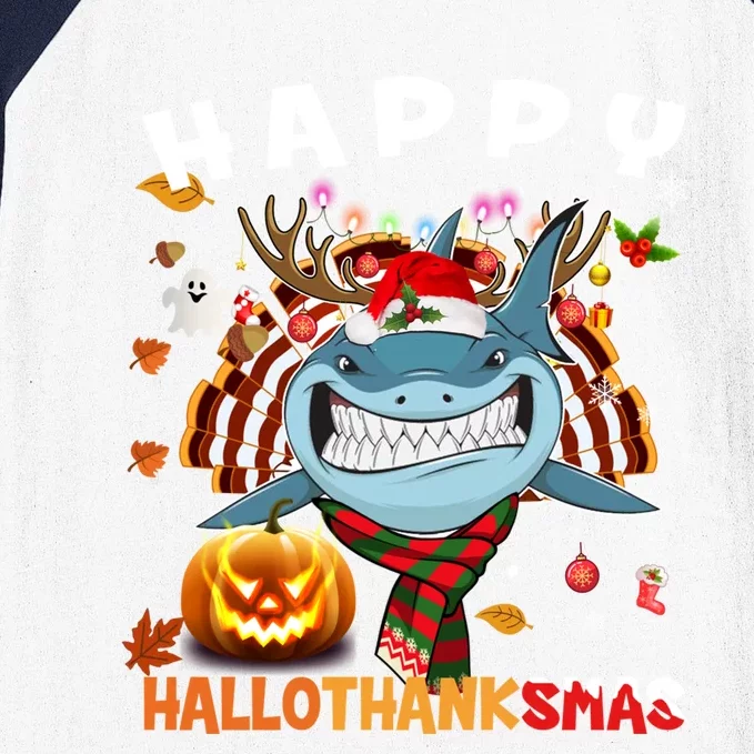 Funny Shark Halloween Christmas Shark Happy Hallothanksmas Gift Baseball Sleeve Shirt