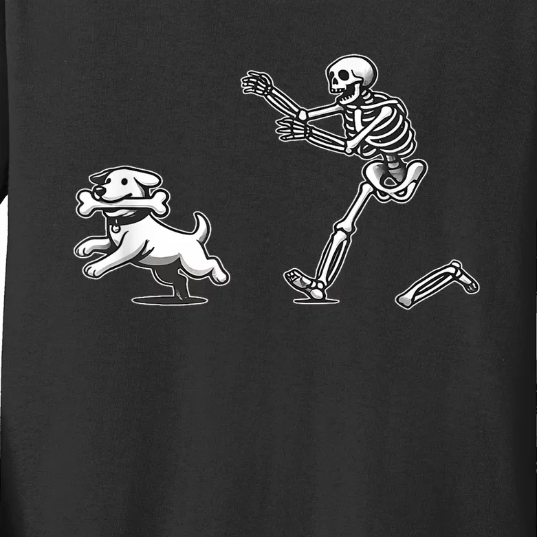 Funny Skeleton Halloween Dog Skeleton Chasing Dog Gift Kids Long Sleeve Shirt