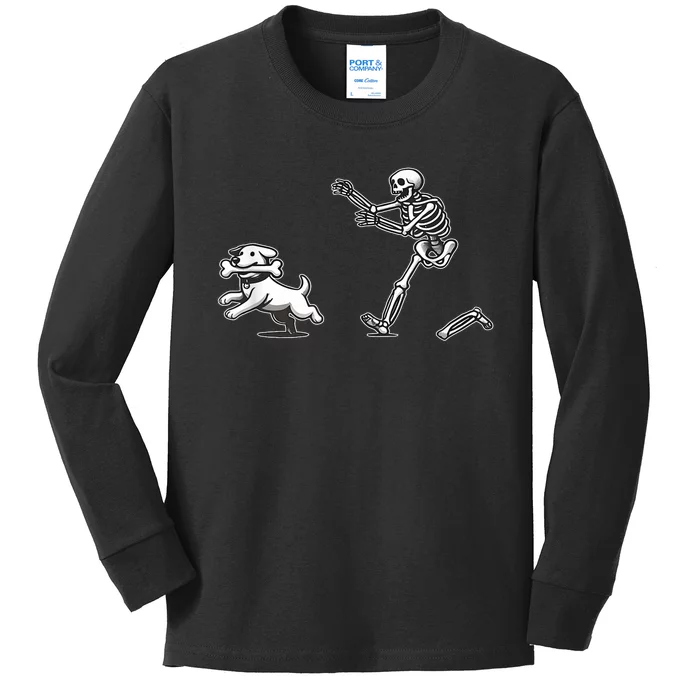 Funny Skeleton Halloween Dog Skeleton Chasing Dog Gift Kids Long Sleeve Shirt