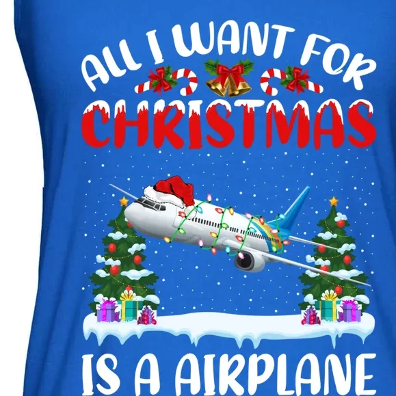 Funny Santa Hat All I Want For Christmas Is A Airplane Gift Ladies Essential Flowy Tank